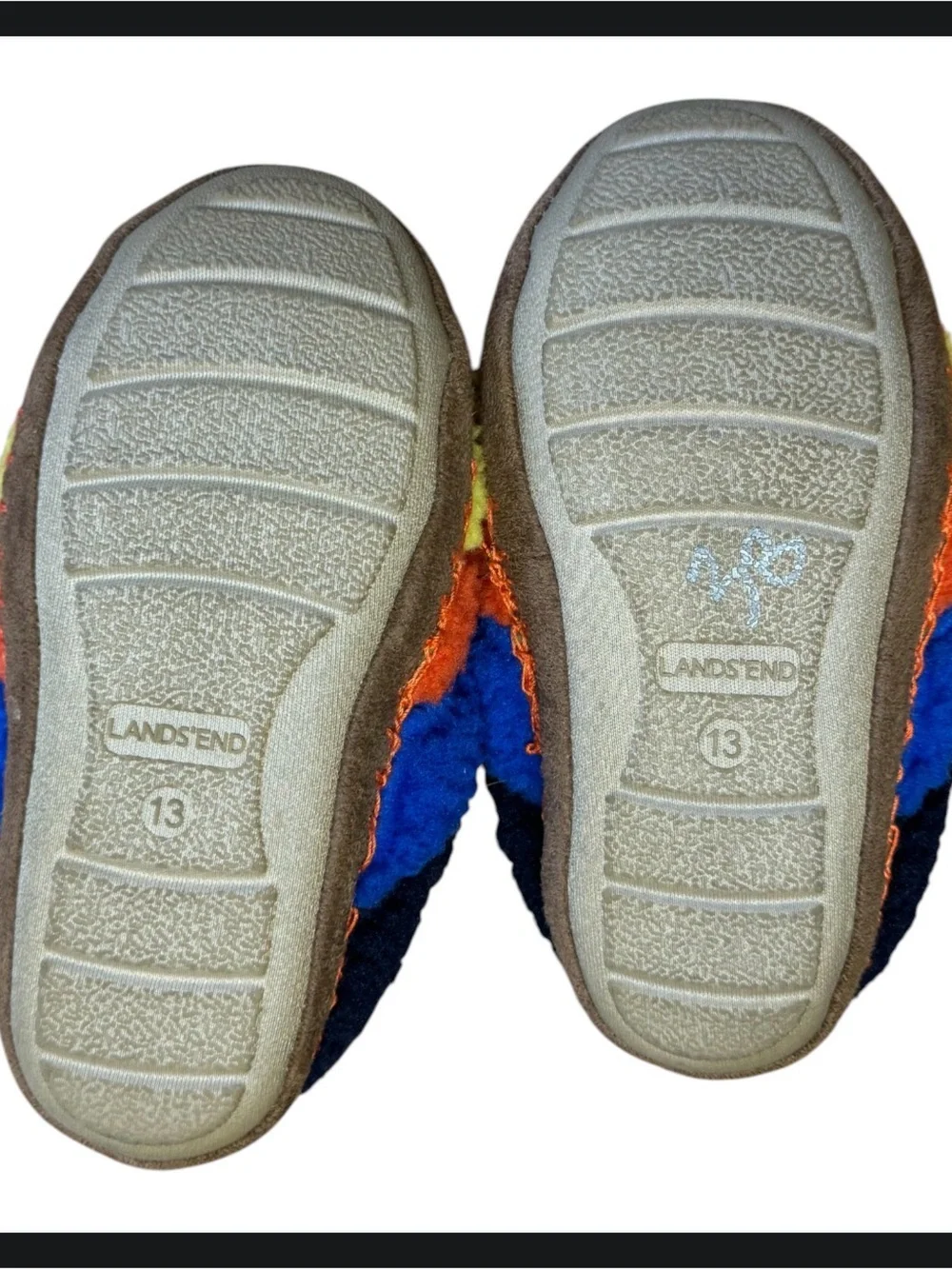 Like new! Lands End Size 13 Colorful Striped Fleece Slippers Faux Fur